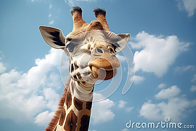 Giraffe face under sky. Giraffe ,funny face Ai generated Stock Photo