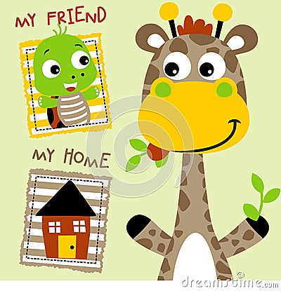 Giraffe and friend Vector Illustration