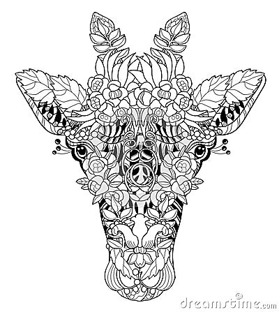 Giraffe head doodle on white background Vector Illustration