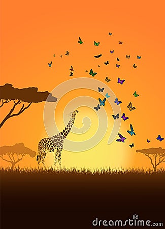 Giraffe with her baby Vector Illustration