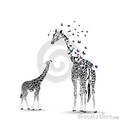 Giraffe with her baby Stock Photo