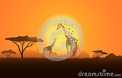 Giraffe with her baby Vector Illustration