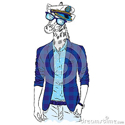 Giraffe - hipster in a jacket and sunglasses. Vector illustration. Vector Illustration