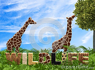 Giraffe illustration created from animal fur pattern Cartoon Illustration