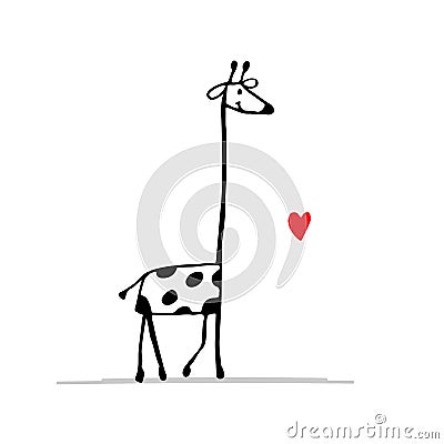 Giraffe in love, funny sketch for your design Vector Illustration