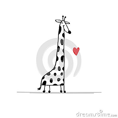 Giraffe in love, funny sketch for your design Vector Illustration