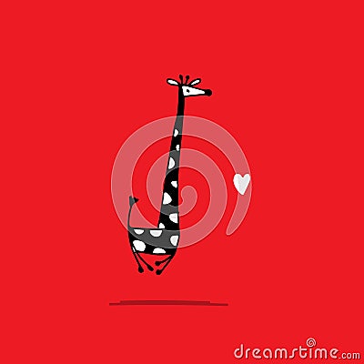 Giraffe in love, funny sketch for your design Vector Illustration