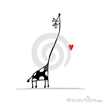 Giraffe in love, funny sketch for your design Vector Illustration