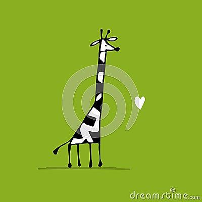 Giraffe in love, funny sketch for your design Vector Illustration