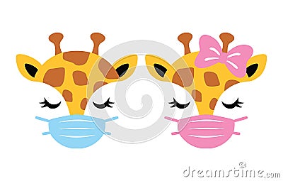 Cute Giraffe with Face Mask Vector Vector Illustration