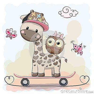 Giraffe and owl Vector Illustration