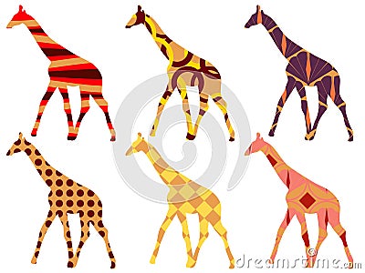 Giraffe pattern. Giraffe in ethnic style. Set of giraffes. Vector Illustration