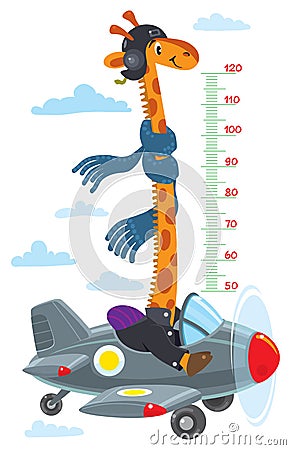 Giraffe on plane. Meter wall or height chart Vector Illustration