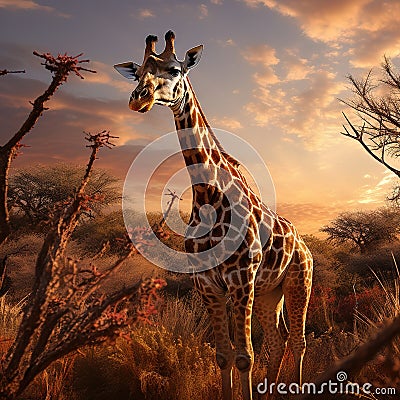 Giraffe reaching high Cartoon Illustration