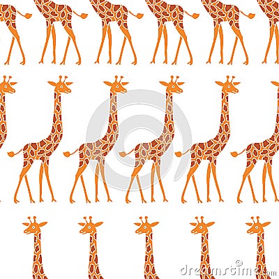 Giraffe - seamless pattern. Cute animals on a white background. Vector Illustration