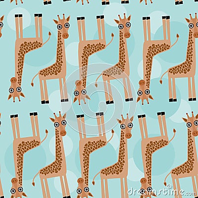 Giraffe Seamless pattern with funny cute animal on a blue background. Vector Vector Illustration