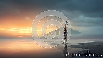 Surreal Giraffe In Dreamlike Landscape: A Faith-inspired Art By John Wilhelm Stock Photo