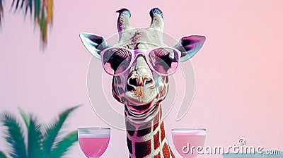 giraffe with sunglasses on the beach generative AI Stock Photo