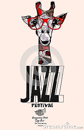 Giraffe with sunglasses - jazz poster Vector Illustration