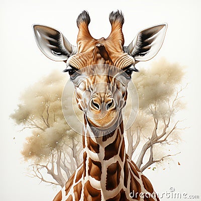 Realistic Painted Giraffe With Strong Facial Expression In Detailed Character Design Cartoon Illustration