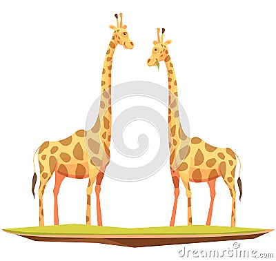 Giraffes Couple Animals Composition Vector Illustration