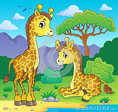 Giraffes in nature theme image 1 Vector Illustration