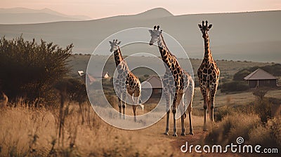 Giraffes in the savannah, Namibia, Africa Stock Photo