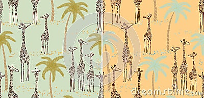 Giraffes seamless patterns Vector Illustration