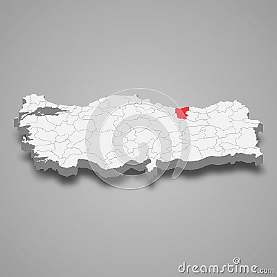 Giresun region location within Turkey 3d map Vector Illustration