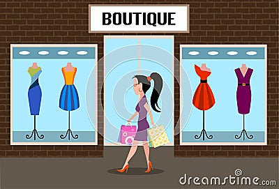 Girl accomplishing purchases flat style Vector Illustration