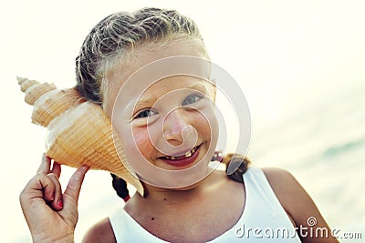 Girl Adolescence Child Listening Fun Cute Beach Concept Stock Photo