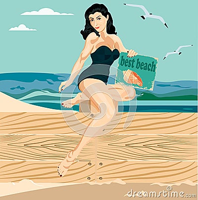 girl advertises the best beach Vector Illustration