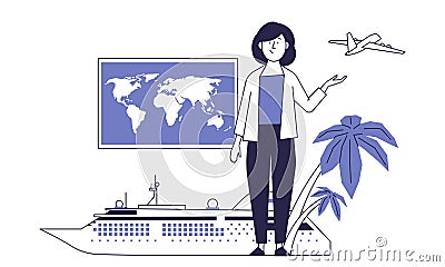 The girl advertises a tourist tour. Vector Illustration