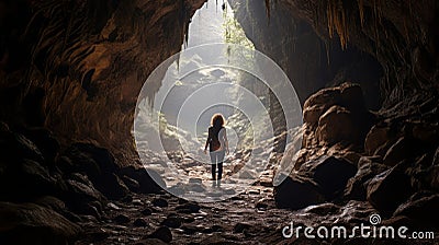 Afro-caribbean Inspired Woman Embarks On A Mysterious Cave Adventure Stock Photo