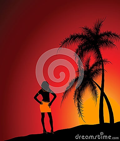 The girl against a beach and a decline Vector Illustration