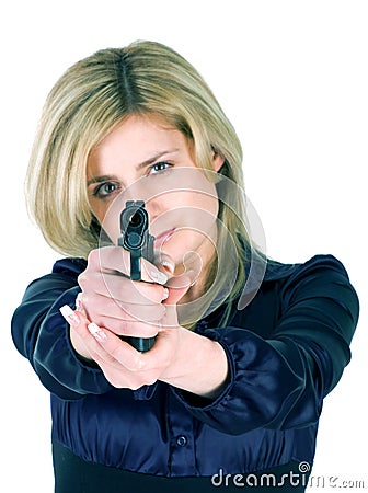 Girl aiming a gun Stock Photo