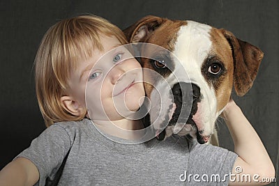 Girl with American Bulldog Stock Photo