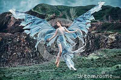 Girl angel with a beautiful wings Stock Photo