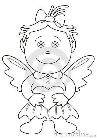 Girl-angel with heart, contours Vector Illustration