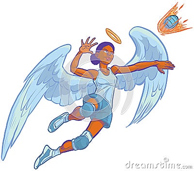 Girl Angel Mascot Spiking Volleyball Vector Cartoon Illustration Vector Illustration