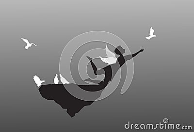 Girl angel try to catch the white pigeon Vector Illustration