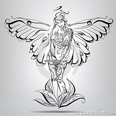 Girl angel with wings of a butterfly. Vector illustration Vector Illustration