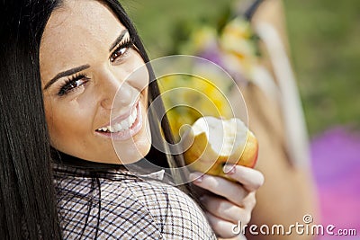 Girl with an apple Stock Photo