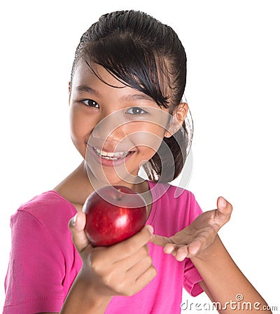 Girl With Apple And Thumbs Up Sign II Stock Photo