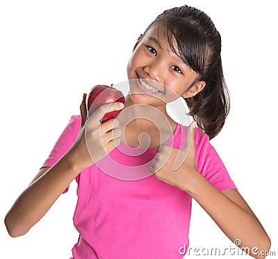 Girl With Apple And Thumbs Up Sign V Stock Photo