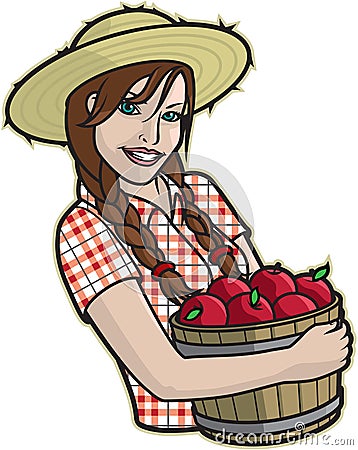 Girl with Apples Vector Illustration