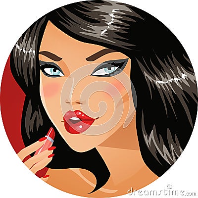 Girl applying lipstick Vector Illustration