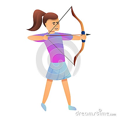 Girl archer icon, cartoon style Vector Illustration