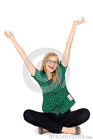 Girl with arms raised Stock Photo