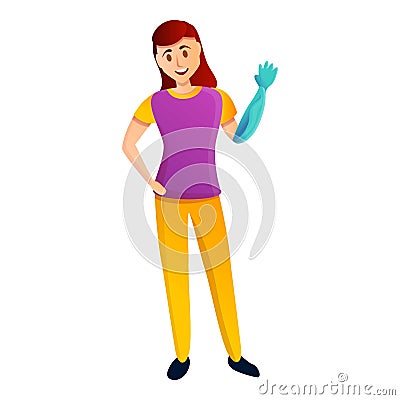 Girl artificial hand icon, cartoon style Vector Illustration